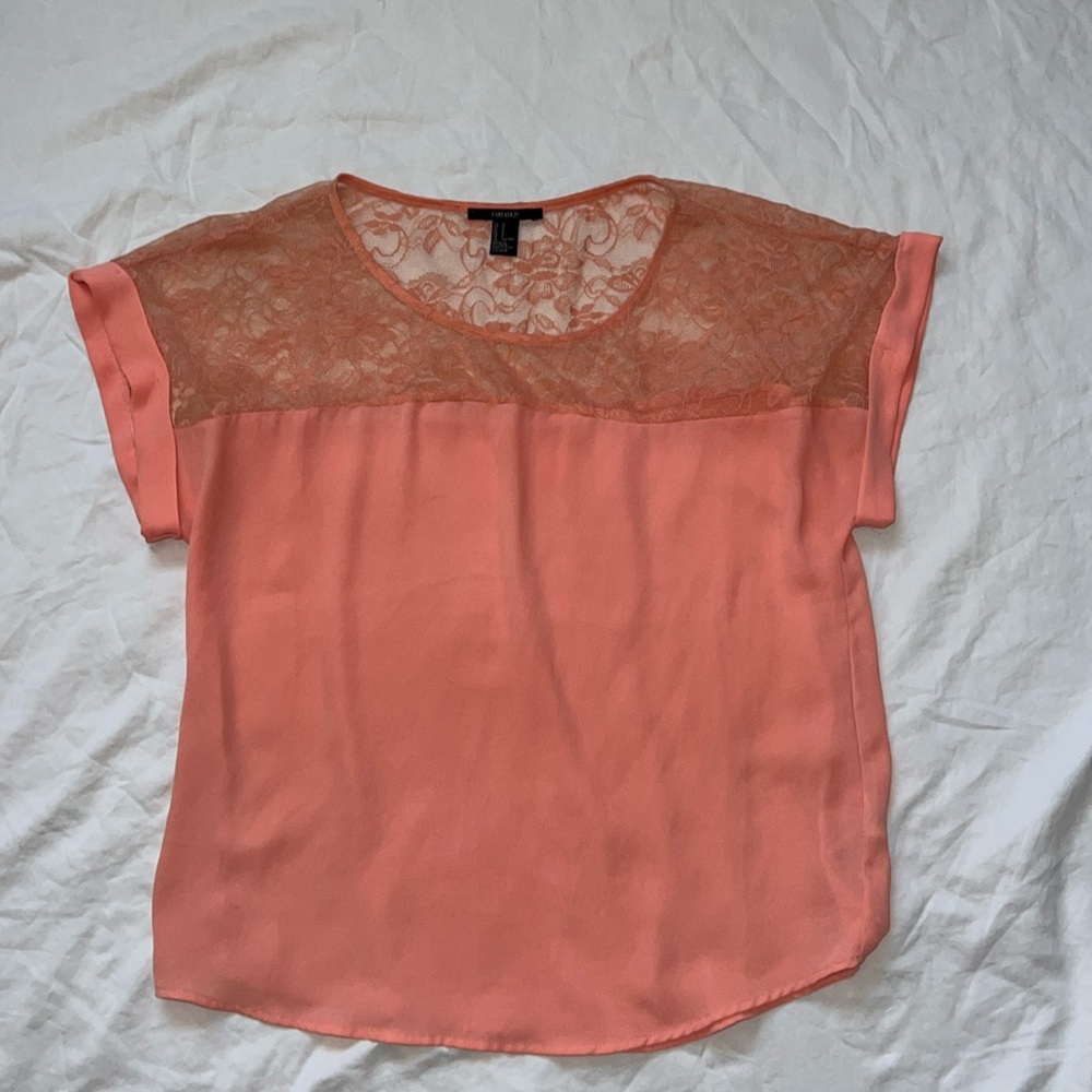 Blouse with Lace Neckline